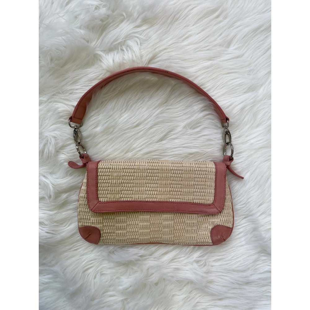 Kate Landry Mauve/Pink Shoulder Straw Bag